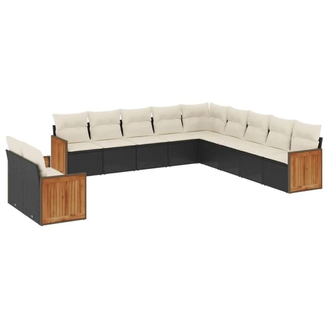 vidaXL 11-Tlg Garten-Sofagarnitur mit Kissen Schwarz Poly Rattan 3260208
