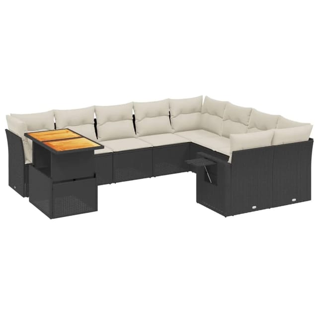 vidaXL 10-Tlg Garten-Sofagarnitur mit Kissen Schwarz Poly Rattan 3271917