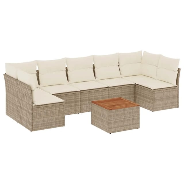 vidaXL 8-Tlg Garten-Sofagarnitur mit Kissen Beige Poly Rattan 3255904