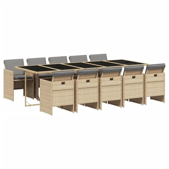 vidaXL 11-Tlg Garten-Essgruppe mit Kissen Beigemischung Poly Rattan 3277703