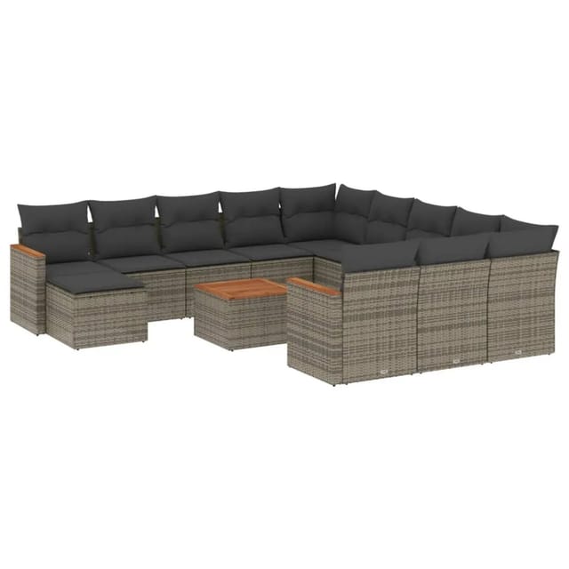 vidaXL 13-Tlg Garten-Sofagarnitur mit Kissen Grau Poly Rattan 3258994