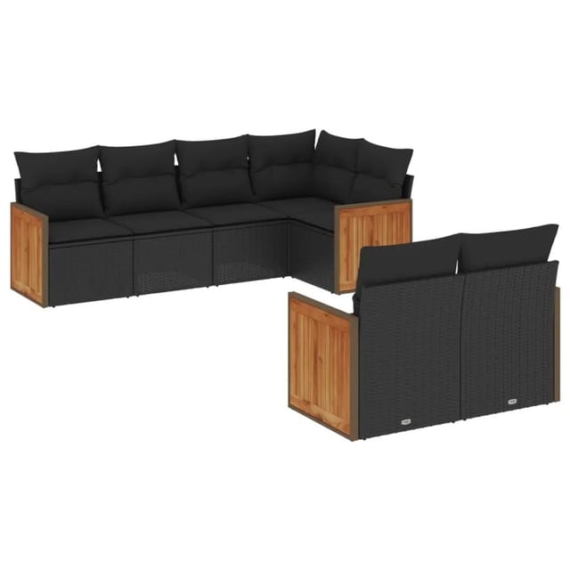 vidaXL 7-Tlg Garten-Sofagarnitur mit Kissen Schwarz Poly Rattan 3227819