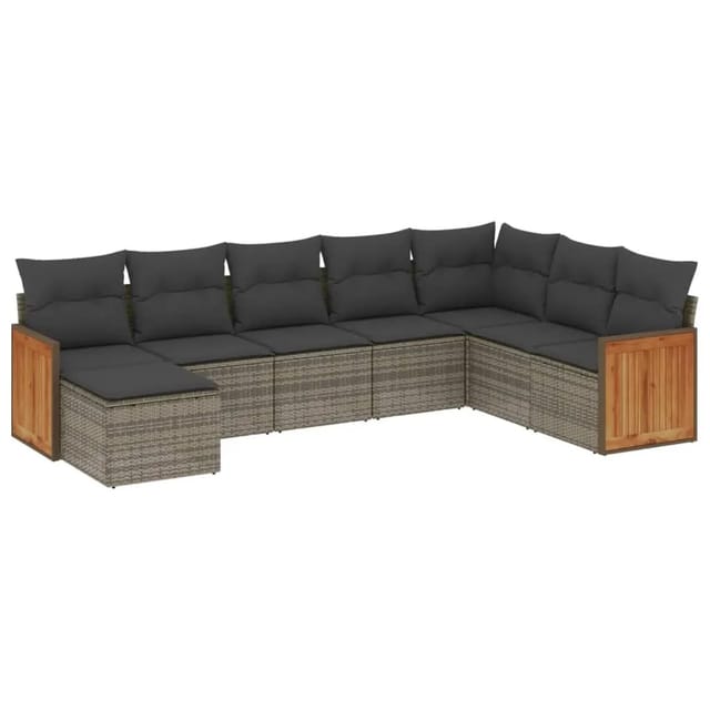 vidaXL 8-Tlg Garten-Sofagarnitur mit Kissen Grau Poly Rattan 3260331