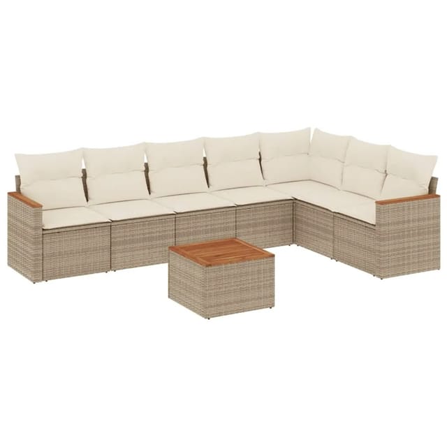 vidaXL 8-Tlg Garten-Sofagarnitur mit Kissen Beige Poly Rattan 3226037