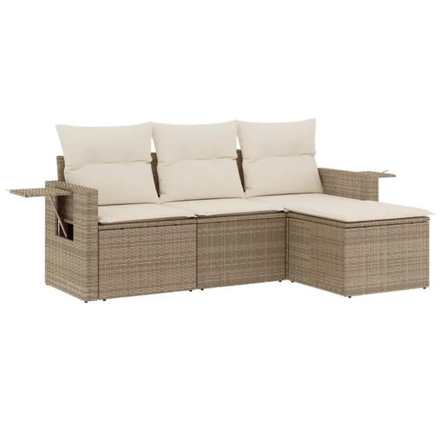 vidaXL 4-Tlg Garten-Sofagarnitur mit Kissen Beige Poly Rattan 3252405