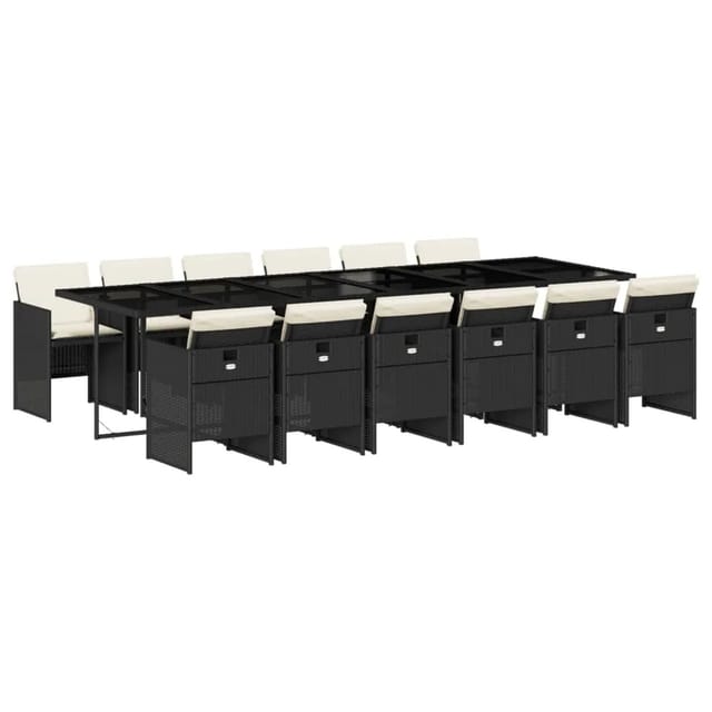 vidaXL 13-Tlg Garten-Essgruppe mit Kissen Schwarz Poly Rattan 3277709