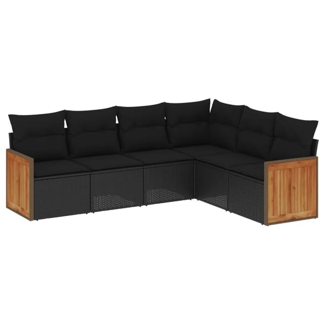vidaXL 6-Tlg Garten-Sofagarnitur mit Kissen Schwarz Poly Rattan 3227679