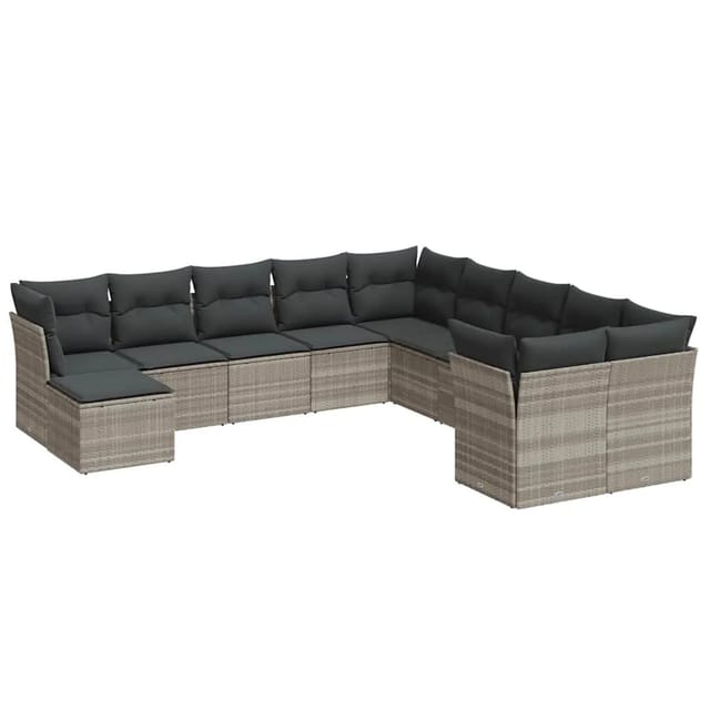 vidaXL 11-Tlg Garten-Sofagarnitur mit Kissen Hellgrau Poly Rattan 3218612