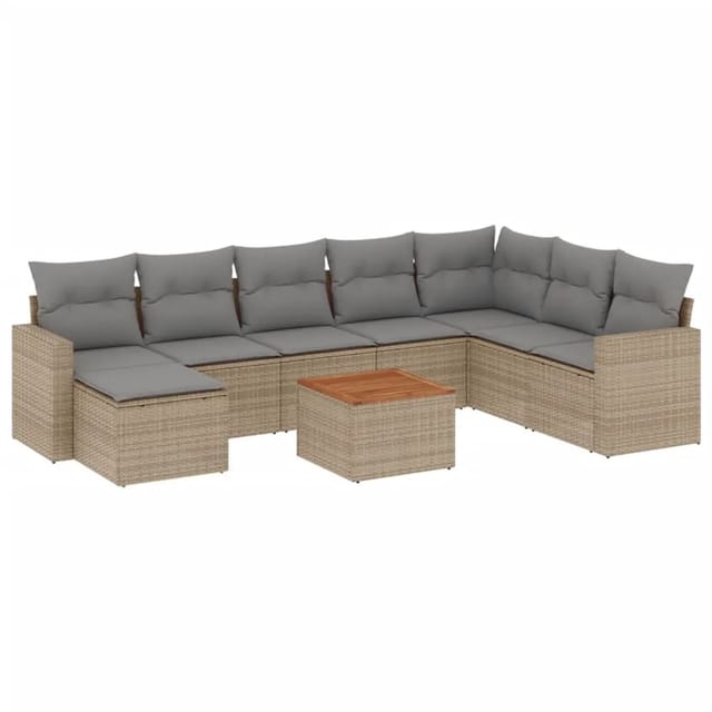 vidaXL 9-Tlg Garten-Sofagarnitur mit Kissen Beige Poly Rattan 3257032