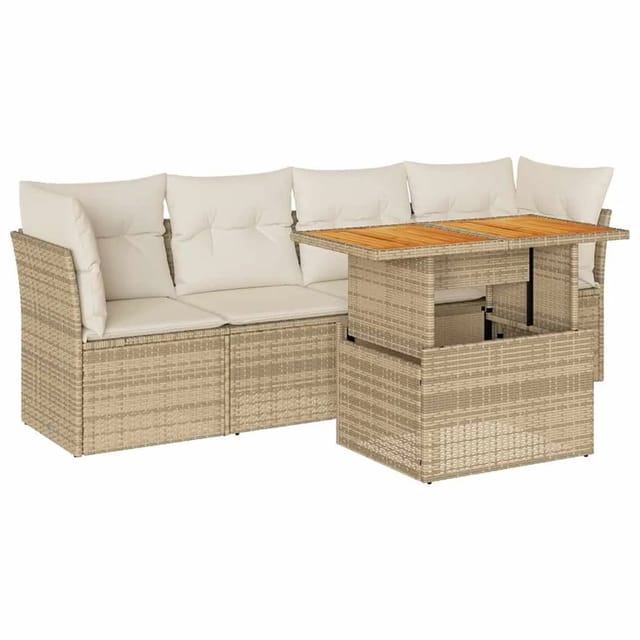 vidaXL 5-Tlg Garten-Sofagarnitur mit Kissen Beige Poly Rattan 3326879