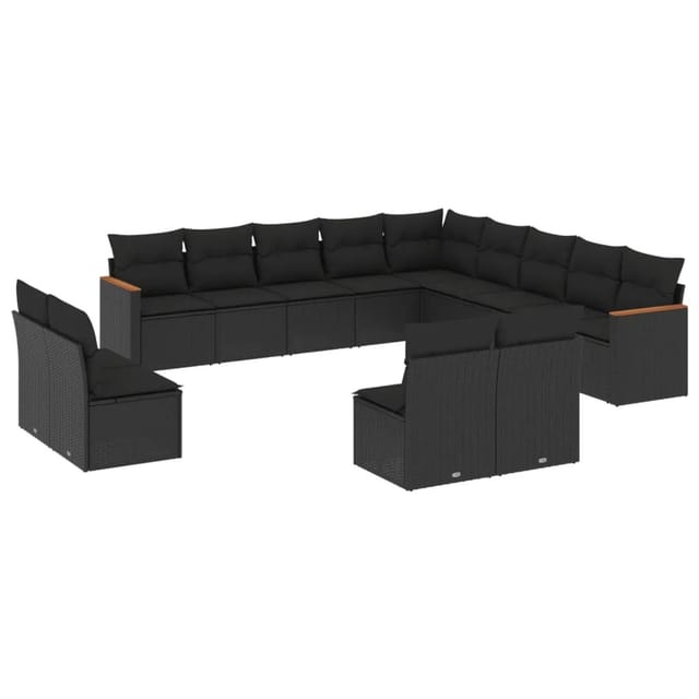 vidaXL 13-Tlg Garten-Sofagarnitur mit Kissen Schwarz Poly Rattan 3226482