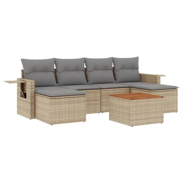 vidaXL 7-Tlg Garten-Sofagarnitur mit Kissen Beige Poly Rattan 3257018