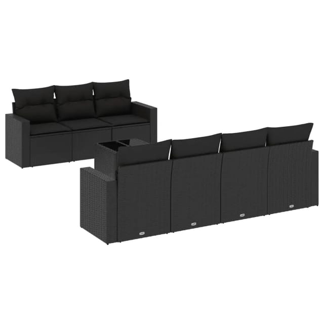 vidaXL 8-Tlg Garten-Sofagarnitur mit Kissen Schwarz Poly Rattan 3218715