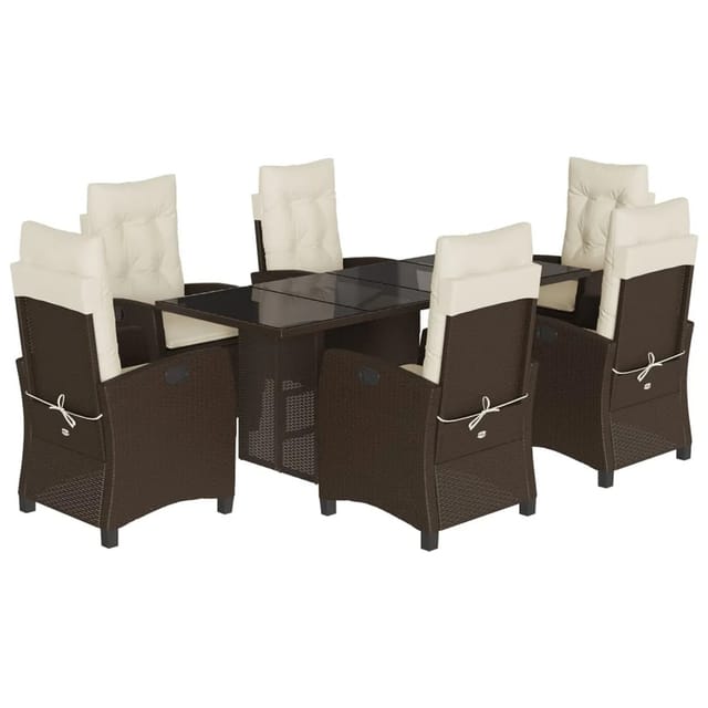 vidaXL 7-Tlg Garten-Essgruppe mit Kissen Braun Poly Rattan 3212686