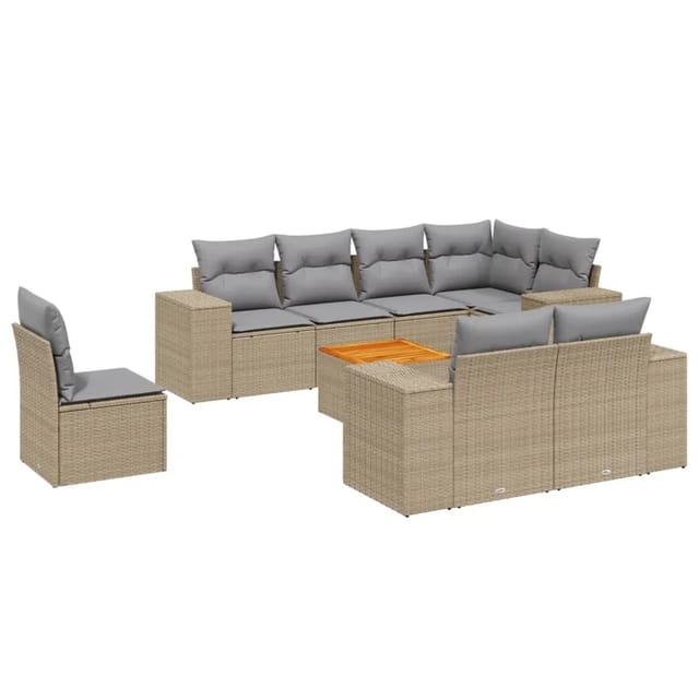 vidaXL 9-Tlg Garten-Sofagarnitur mit Kissen Beige Poly Rattan 3257872
