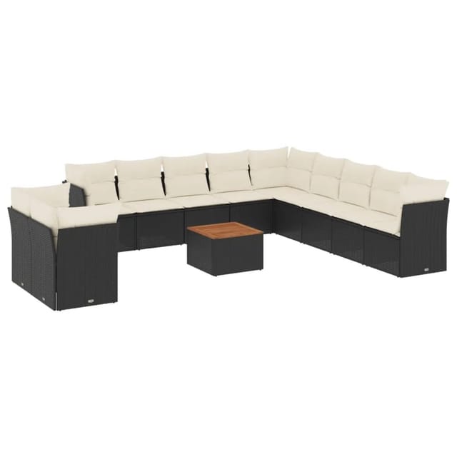vidaXL 12-Tlg Garten-Sofagarnitur mit Kissen Schwarz Poly Rattan 3256056