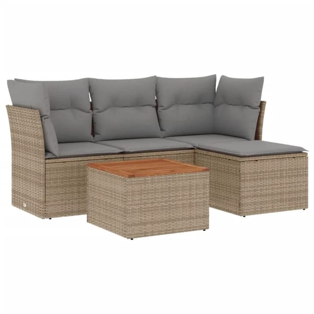 vidaXL 5-Tlg Garten-Sofagarnitur mit Kissen Beige Poly Rattan 3223609