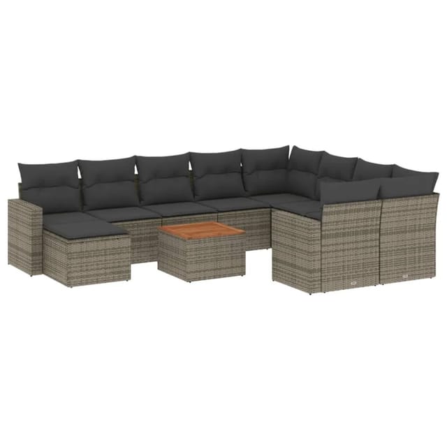 vidaXL 11-Tlg Garten-Sofagarnitur mit Kissen Grau Poly Rattan 3256746