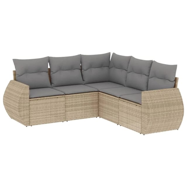 vidaXL 5-Tlg Garten-Sofagarnitur mit Kissen Beige Poly Rattan 3221348