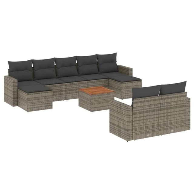 vidaXL 10-Tlg Garten-Sofagarnitur mit Kissen Grau Poly Rattan 3256669