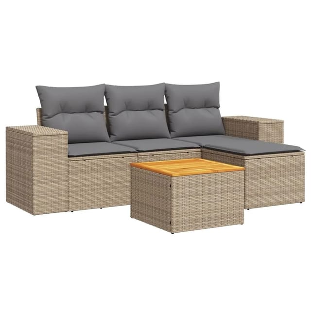 vidaXL 5-Tlg Garten-Sofagarnitur mit Kissen Beige Poly Rattan 3225415
