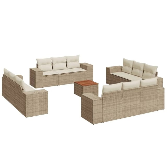 vidaXL 13-Tlg Garten-Sofagarnitur mit Kissen Beige Poly Rattan 3225379