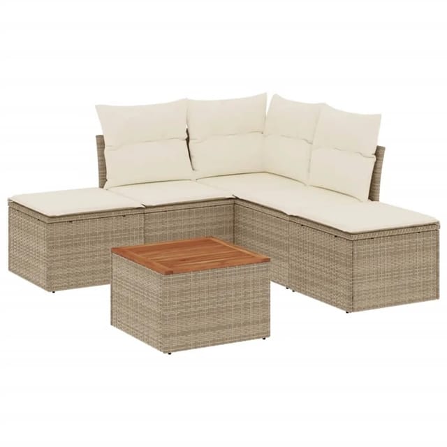 vidaXL 6-Tlg Garten-Sofagarnitur mit Kissen Beige Poly Rattan 3256002