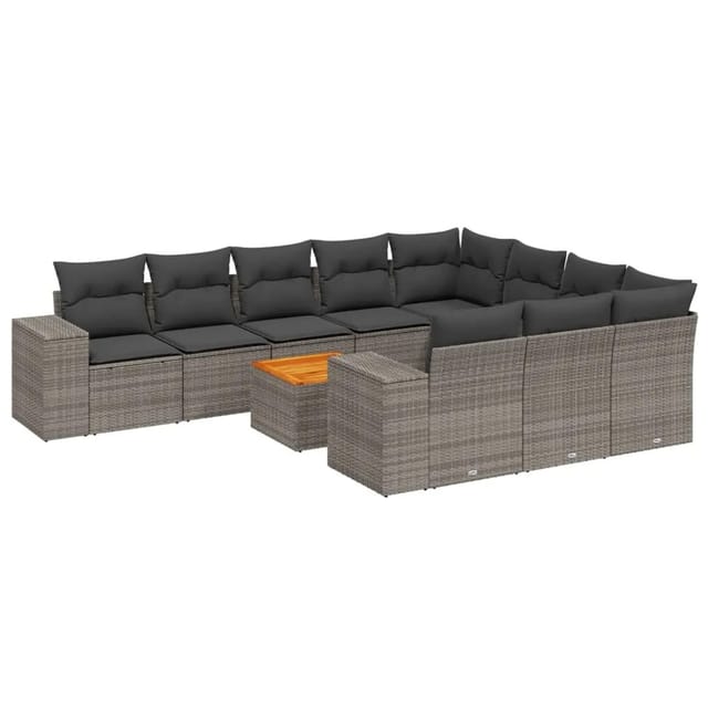 vidaXL 11-Tlg Garten-Sofagarnitur mit Kissen Grau Poly Rattan 3257957