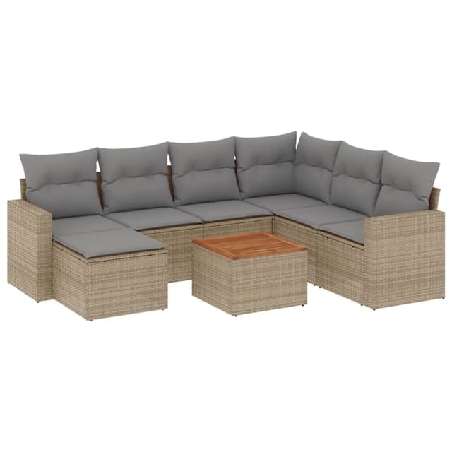 vidaXL 8-Tlg Garten-Sofagarnitur mit Kissen Beige Poly Rattan 3256570