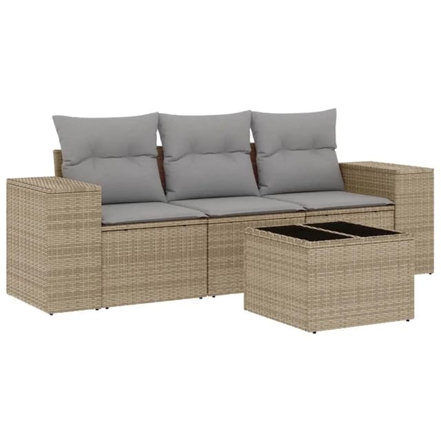 vidaXL 4-Tlg Garten-Sofagarnitur mit Kissen Beige Poly Rattan 3254606