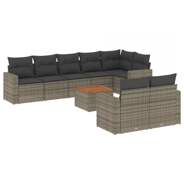 vidaXL 9-Tlg Garten-Sofagarnitur mit Kissen Grau Poly Rattan 3224212