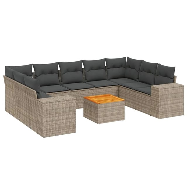 vidaXL 10-Tlg Garten-Sofagarnitur mit Kissen Grau Poly Rattan 3257922