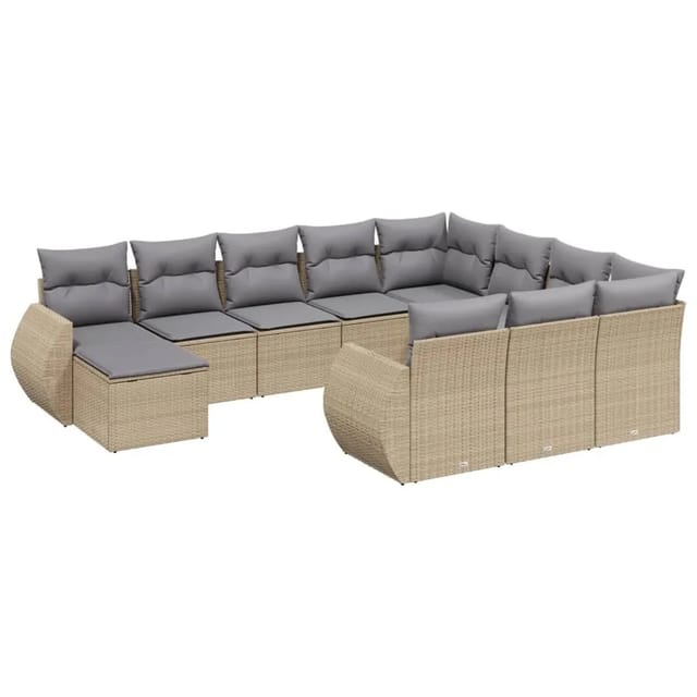 vidaXL 11-Tlg Garten-Sofagarnitur mit Kissen Beige Poly Rattan 3257522