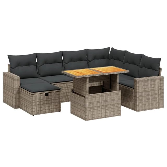 vidaXL 8-Tlg Garten-Sofagarnitur mit Kissen Grau Poly Rattan 3271431
