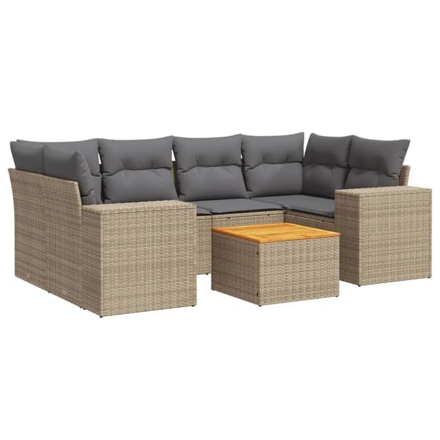 vidaXL 7-Tlg Garten-Sofagarnitur mit Kissen Beige Poly Rattan 3225345