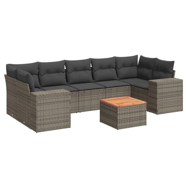 vidaXL 8-Tlg Garten-Sofagarnitur mit Kissen Grau Poly Rattan 3257691