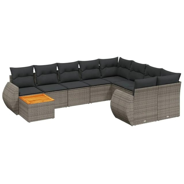 vidaXL 10-Tlg Garten-Sofagarnitur mit Kissen Grau Poly Rattan 3257502
