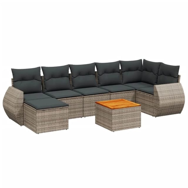 vidaXL 8-Tlg Garten-Sofagarnitur mit Kissen Grau Poly Rattan 3257446