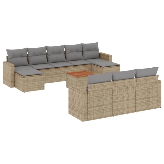vidaXL 11-Tlg Garten-Sofagarnitur mit Kissen Beige Poly Rattan 3256675