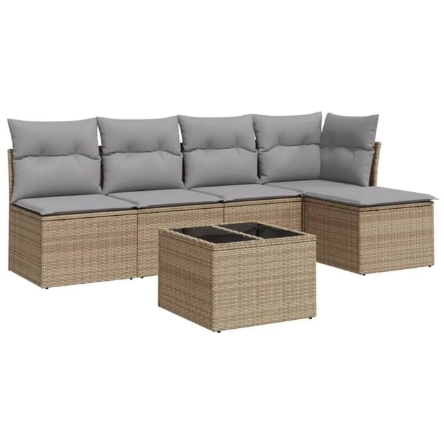vidaXL 6-Tlg Garten-Sofagarnitur mit Kissen Beige Poly Rattan 3217529