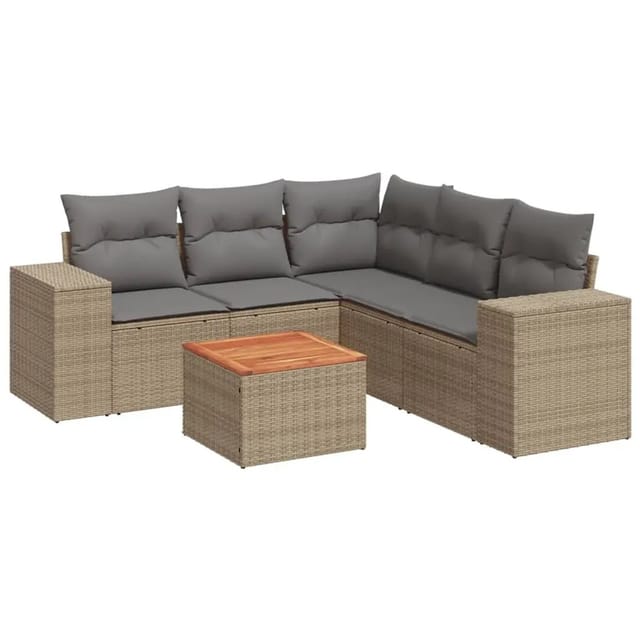 vidaXL 6-Tlg Garten-Sofagarnitur mit Kissen Beige Poly Rattan 3225443