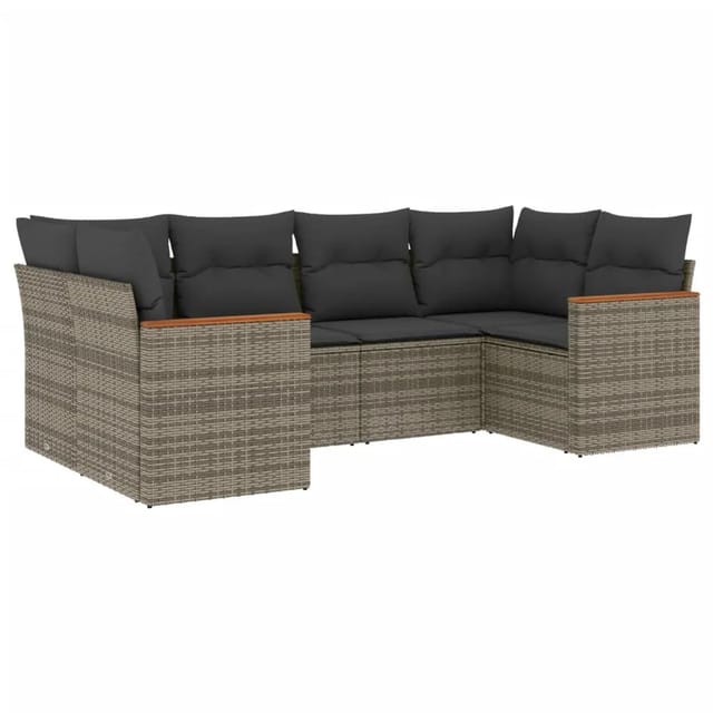 vidaXL 6-Tlg Garten-Sofagarnitur mit Kissen Grau Poly Rattan 3226263
