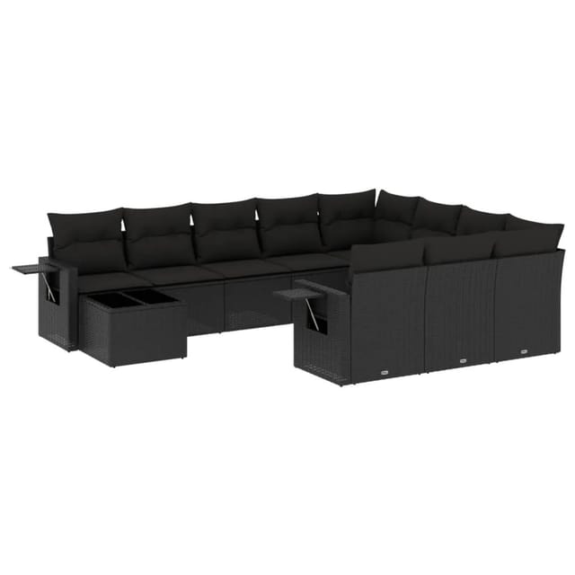 vidaXL 11-Tlg Garten-Sofagarnitur mit Kissen Schwarz Poly Rattan 3253062