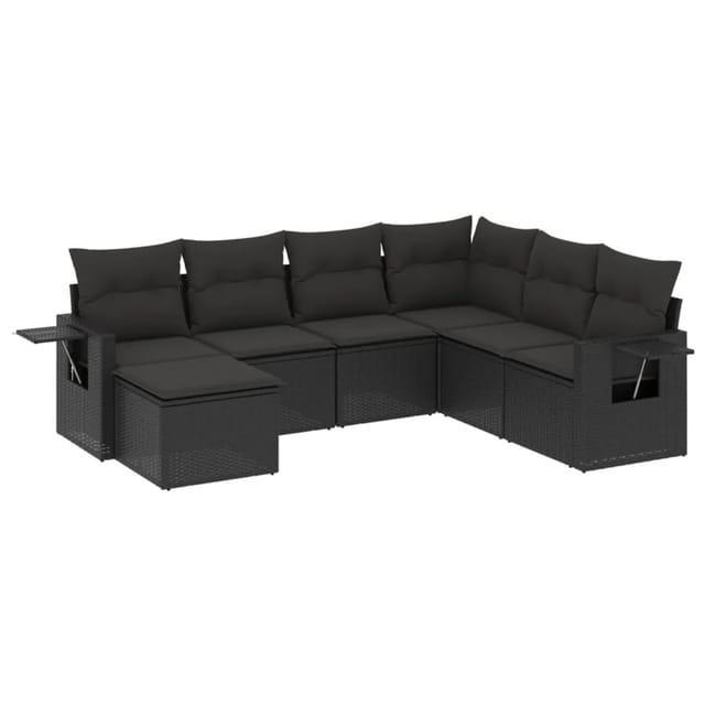 vidaXL 7-Tlg Garten-Sofagarnitur mit Kissen Schwarz Poly Rattan 3252832