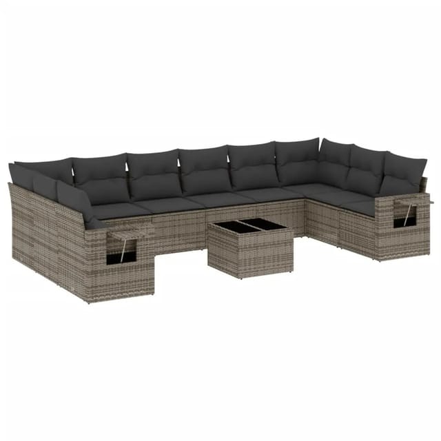 vidaXL 11-Tlg Garten-Sofagarnitur mit Kissen Grau Poly Rattan 3253017