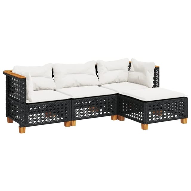 vidaXL 4-Tlg Garten-Sofagarnitur mit Kissen Schwarz Poly Rattan 3261782