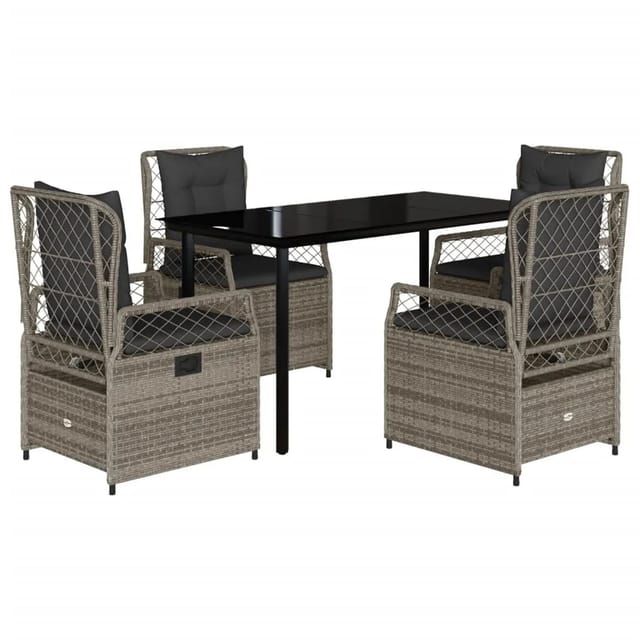 vidaXL 5-Tlg Garten-Essgruppe mit Kissen Grau Poly Rattan 3262994