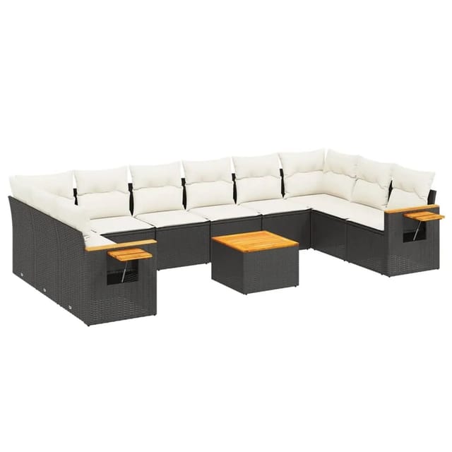 vidaXL 11-Tlg Garten-Sofagarnitur mit Kissen Schwarz Poly Rattan 3259571