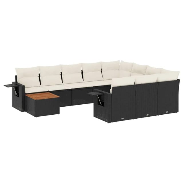 vidaXL 11-Tlg Garten-Sofagarnitur mit Kissen Schwarz Poly Rattan 3257078