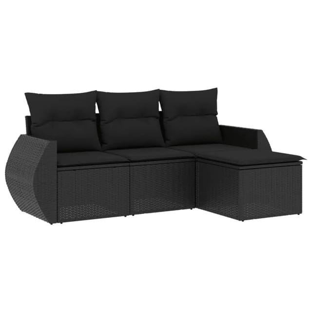 vidaXL 4-Tlg Garten-Sofagarnitur mit Kissen Schwarz Poly Rattan 3221264
